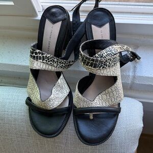 10 Crosby Derek Lam Black and Cream Patterned Sandals